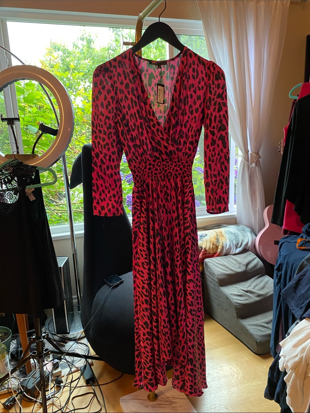 Maje Pink Leopard Hiver Maxi Dress